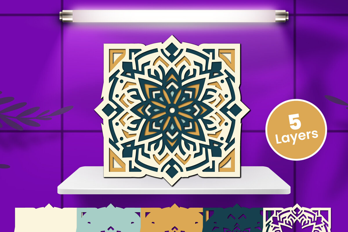 Σετ των 2 Intra απο ξύλο plywood 3mm-4mm πάχος Διακοσμητικό Μάνταλα με τρισδιάστατο χαρτί Δίασταση 12x12 cm INTRAFABR-124565541