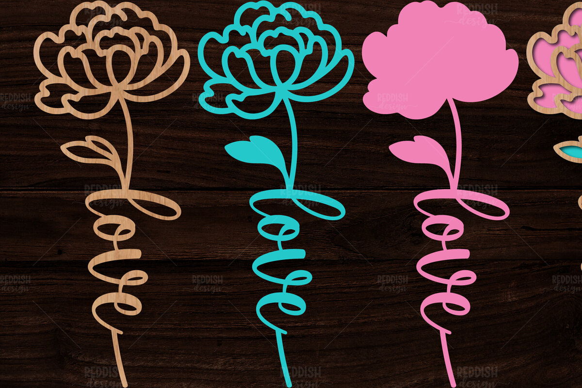 Σετ των 2 Intra απο ξύλο plywood 3mm-4mm πάχος Τρισδιάστατη λουλουδιών παιώνιας Δίασταση 15x15 cm INTRAFABR-113930546