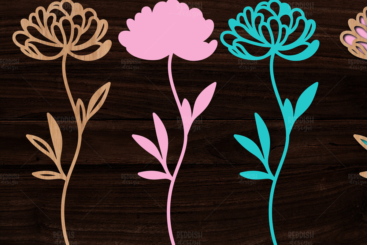 Σετ των 2 Intra απο ξύλο plywood 3mm-4mm πάχος Τρισδιάστατη λουλουδιών παιώνιας Δίασταση 15x15 cm INTRAFABR-113930610