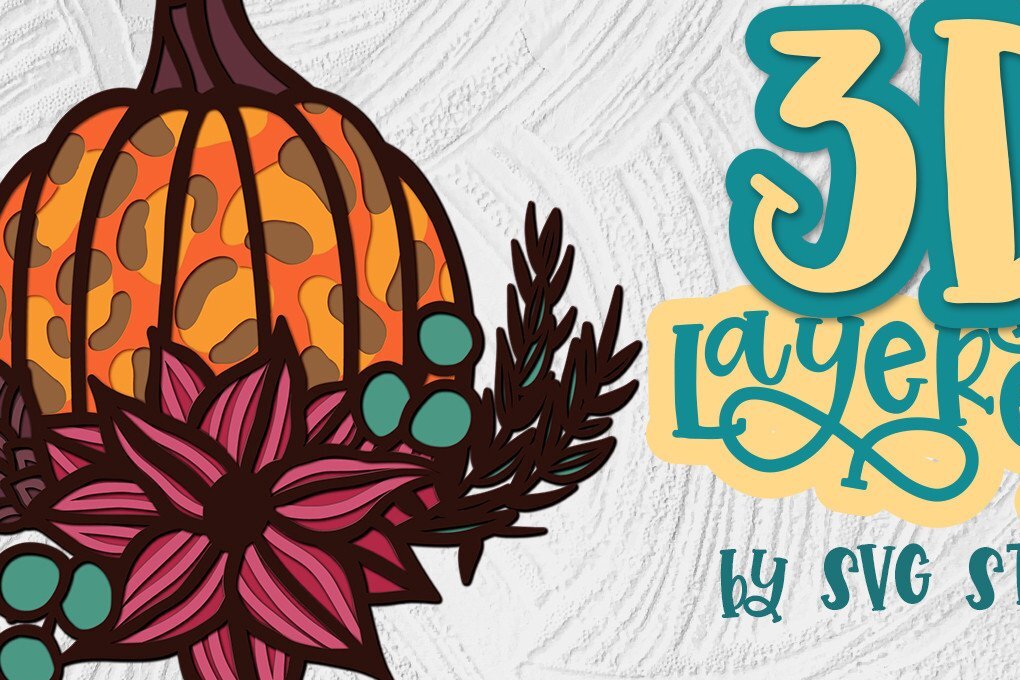 Σετ των 2 Intra απο ξύλο plywood 3mm-4mm πάχος 3D Layered Pumpkin 06 Thanksgiving Δίασταση 15x15 cm INTRAFABR-35434709