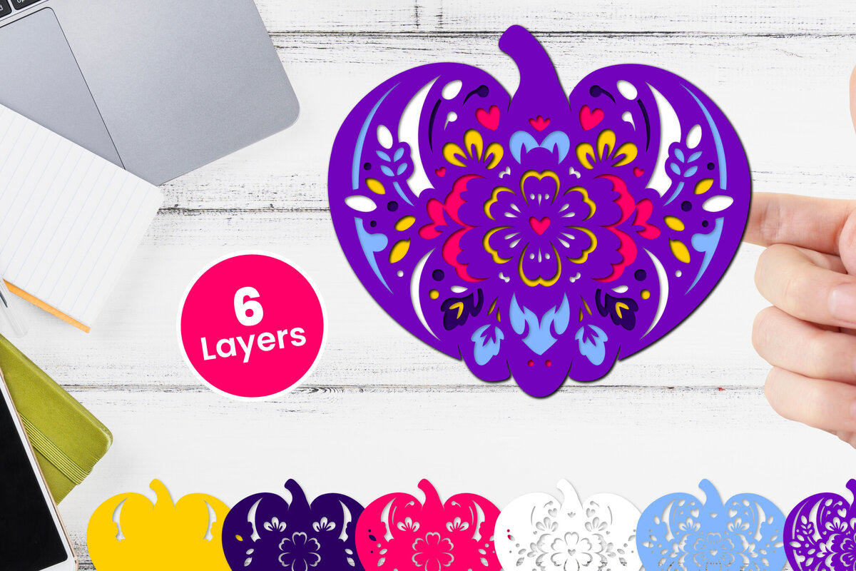 Σετ των 2 Intra απο ξύλο plywood 3mm-4mm πάχος Τρισδιάστατο κοπής χαρτιού κολοκύθας με στρώματα Δίασταση 12x12 cm INTRAFABR-117774070