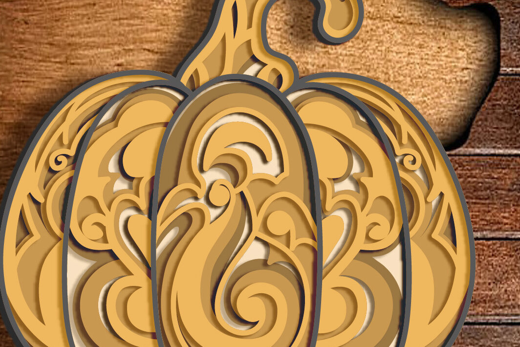 Σετ των 2 Intra απο ξύλο plywood 3mm-4mm πάχος 3d Layered Pumpkin , Multilayer Δίασταση 15x15 cm INTRAFABR-72594589