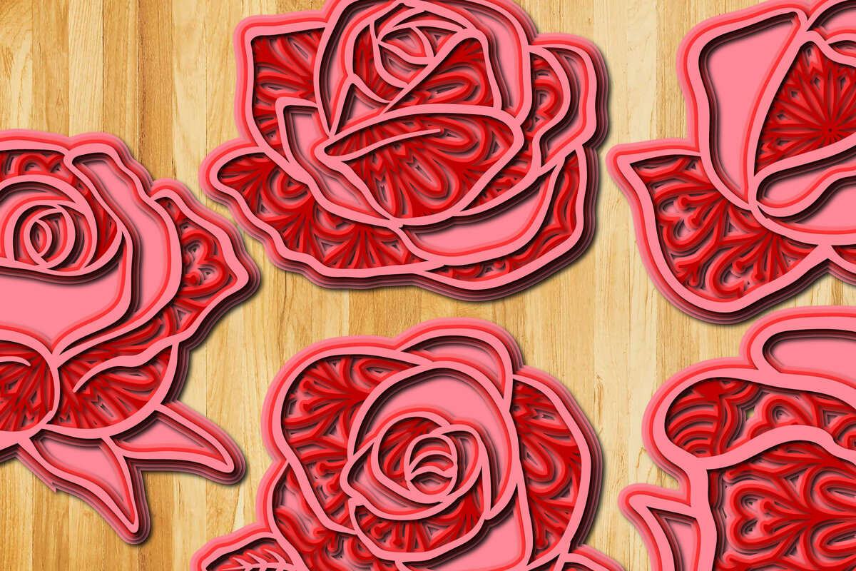 Intra απο ξύλο plywood 3mm-4mm πάχος 3D Layered Rose Δίασταση 30x30 cm INTRAFABR-24508052