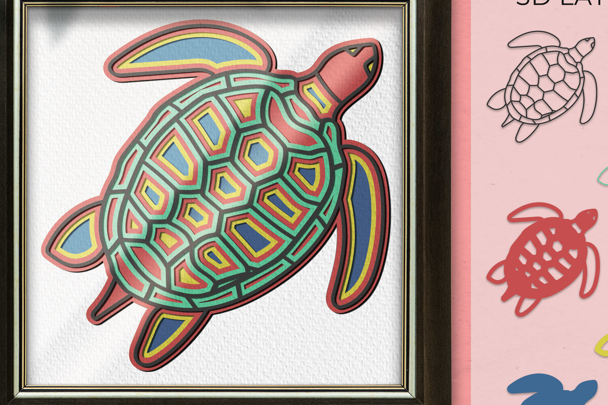 Intra απο ξύλο plywood 3mm-4mm πάχος 3D Layered Sea Turtle Δίασταση 30x20 cm INTRAFABR-14027004