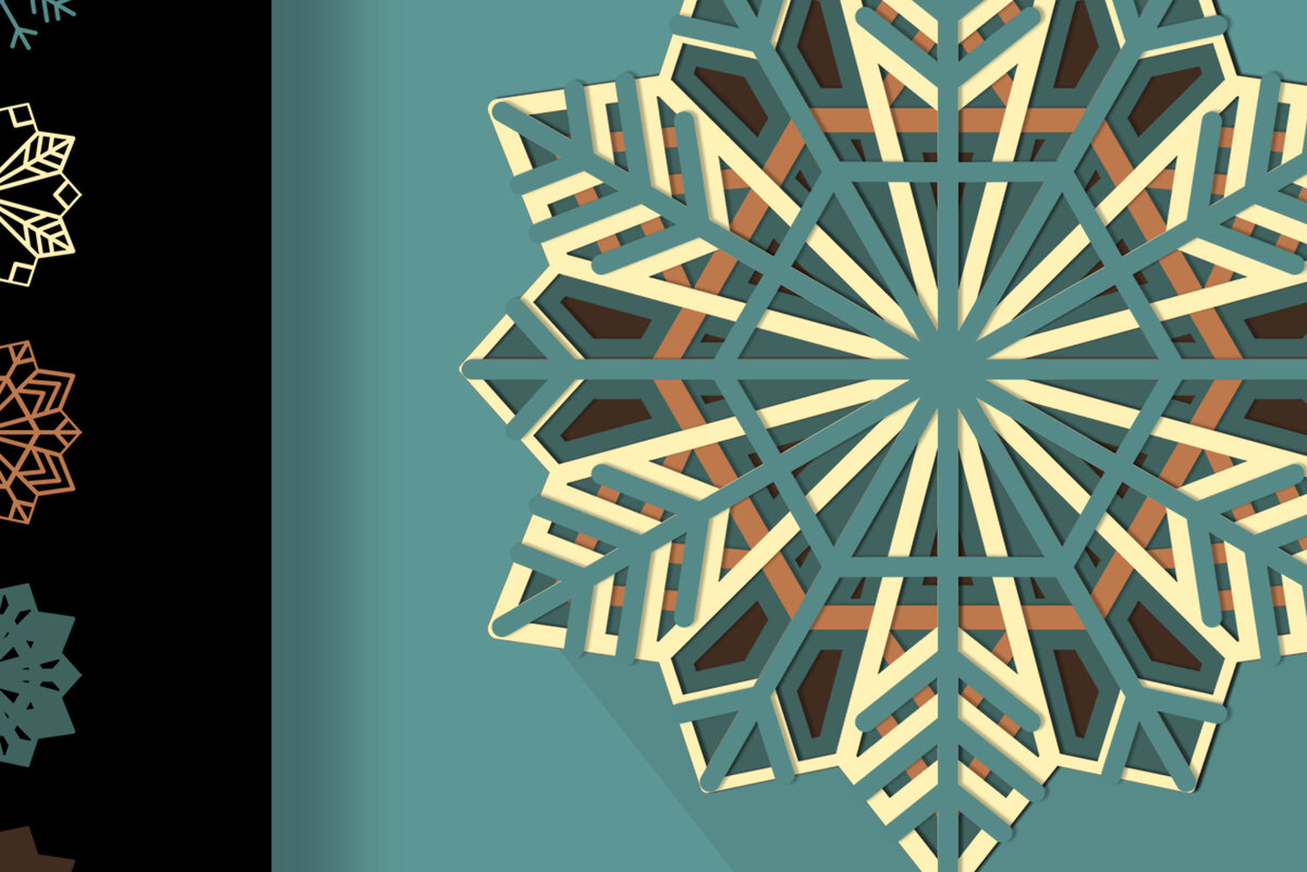 Σετ των 2 Intra απο ξύλο plywood 3mm-4mm πάχος Τρισδιάστατο κομμένο με νιφάδες χιονιού Δίασταση 15x15 cm INTRAFABR-18208694