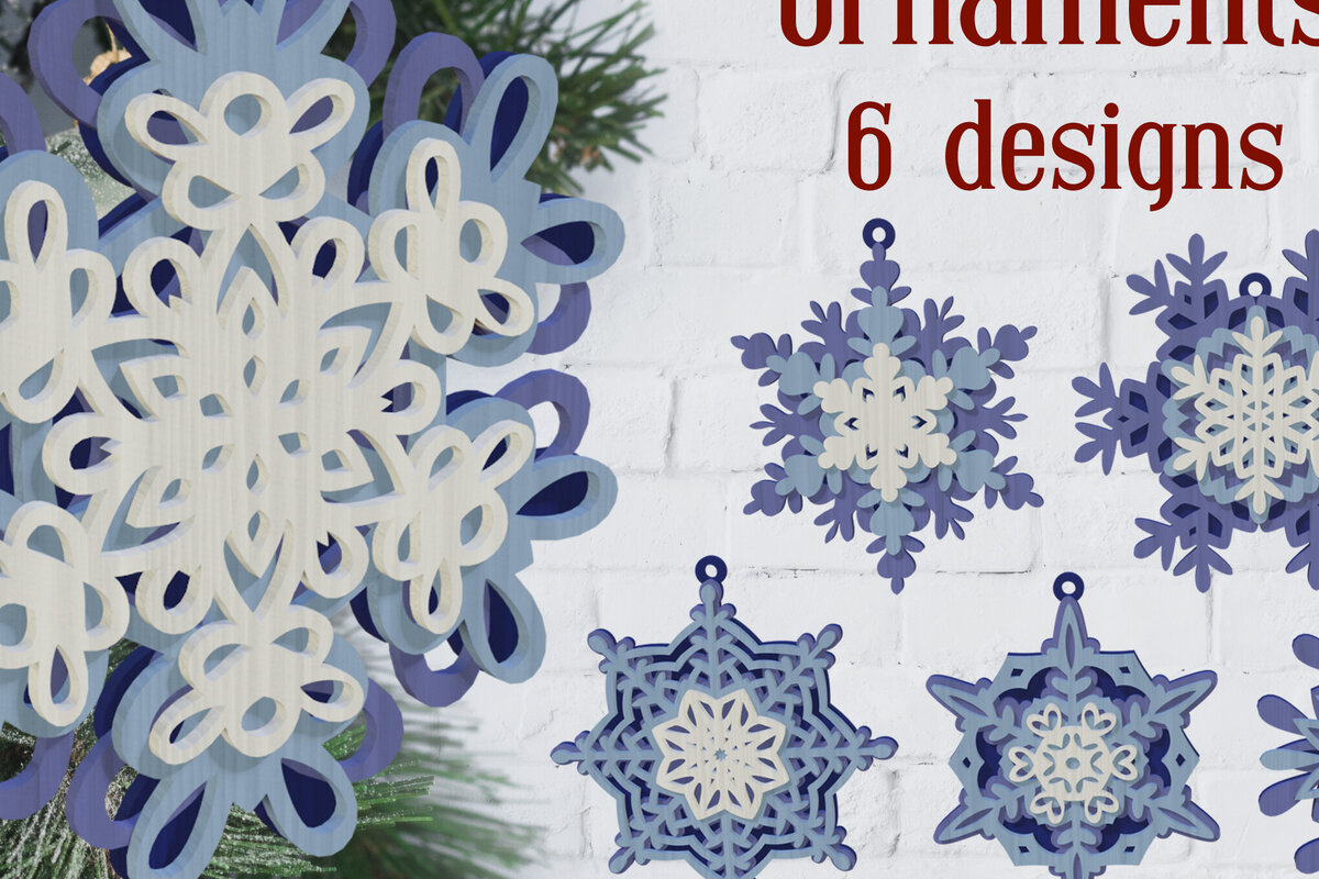 Σετ των 3 Intra απο ξύλο plywood 3mm-4mm πάχος στολίδια με 3D στρώσεις νιφάδα χιονιού Δίασταση 8x8 cm INTRAFABR-81432745