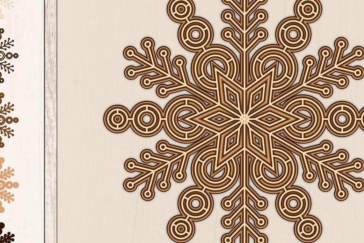 Σετ των 2 Intra απο ξύλο plywood 3mm-4mm πάχος 3D Layered Snowflake , Christmas Snow Δίασταση 15x15 cm INTRAFABR-21305990