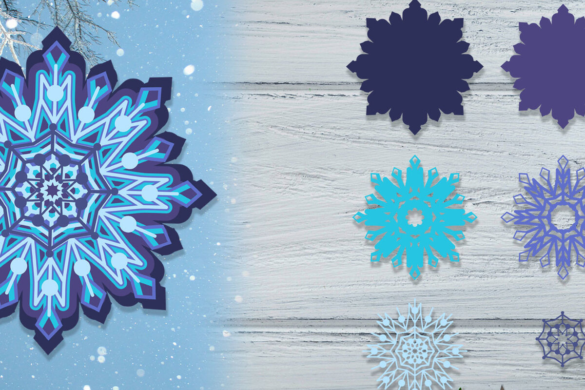 Intra απο ξύλο plywood 3mm-4mm πάχος 3D Layered Snowflake | Διακόσμηση Δίασταση 30x20 cm INTRAFABR-52700145