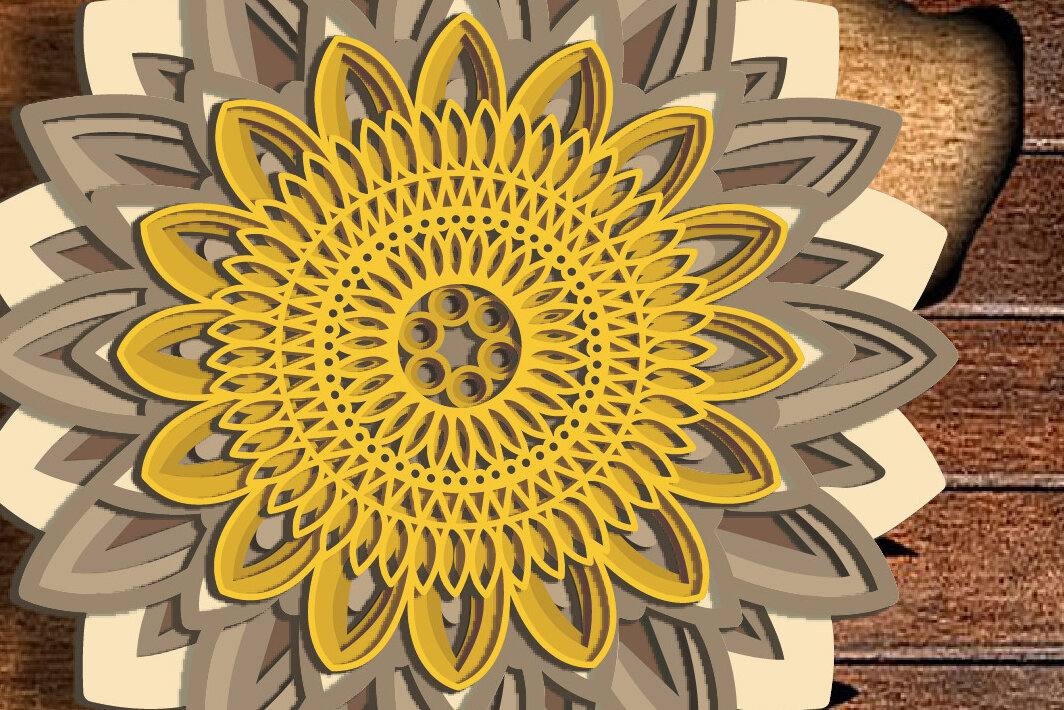 Intra απο ξύλο plywood 3mm-4mm πάχος 3D Layered Sunflower, 3D Δίασταση 30x20 cm INTRAFABR-72315585