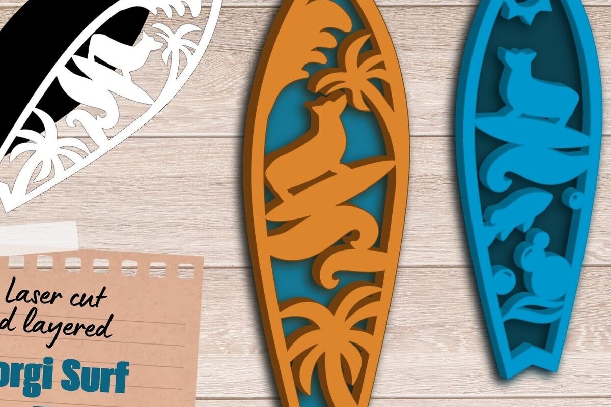 Intra απο ξύλο plywood 3mm-4mm πάχος 3D Layered , Surf Wall Art, Corgi Dog Δίασταση 40x40 cm INTRAFABR-90051737