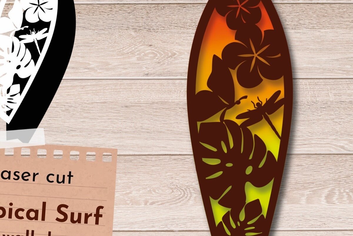 Intra απο ξύλο plywood 3mm-4mm πάχος 3D Layered , Surf Wall Art, Tropical Δίασταση 40x40 cm INTRAFABR-62972294