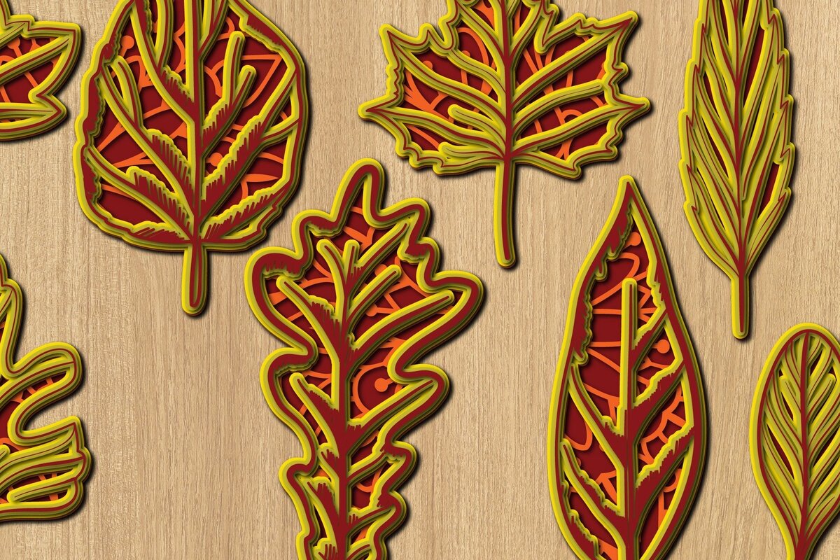 Σετ των 2 Intra απο ξύλο plywood 3mm-4mm πάχος 3D Leaves Papercut Layer Δίασταση 15x15 cm INTRAFABR-31938947