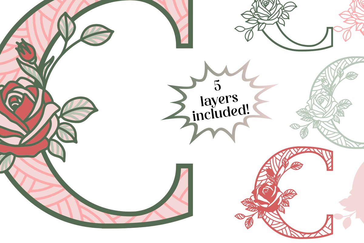 Σετ των 2 Intra απο ξύλο plywood 3mm-4mm πάχος Τρισδιάστατο Γράμμα Γ - Τριαντάφυλλο Μονόγραμμα Δίασταση 30x30 cm INTRAFABR-89570201