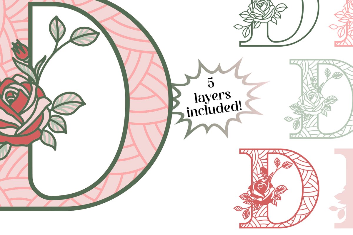 Intra απο ξύλο plywood 3mm-4mm πάχος 3D Letter D - Τριαντάφυλλο Μονόγραμμα Δίασταση 30x30 cm INTRAFABR-89570119