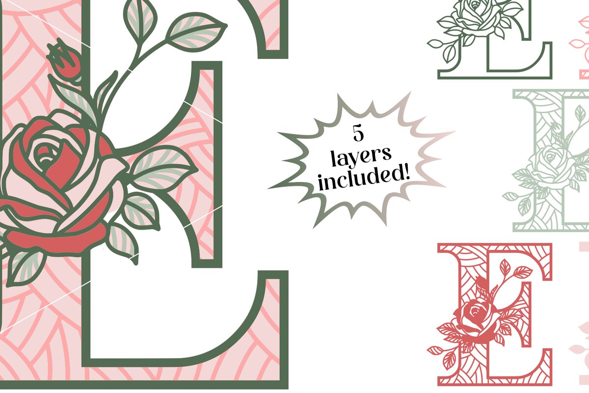 Intra απο ξύλο plywood 3mm-4mm πάχος 3D Letter E - Rose Monogram Δίασταση 30x30 cm INTRAFABR-89570068