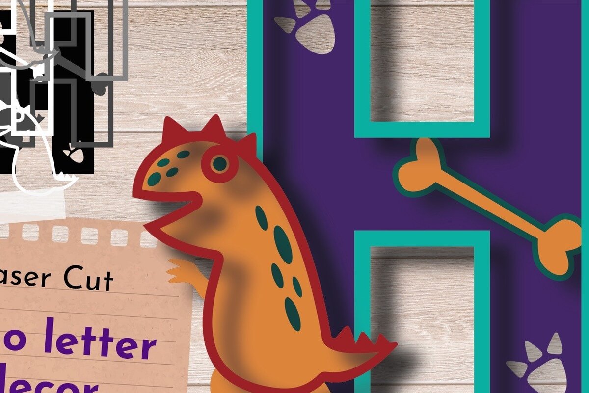 Intra απο ξύλο plywood 3mm-4mm πάχος 3D LETTER H , Dinosaur Δίασταση 30x20 cm INTRAFABR-59520110