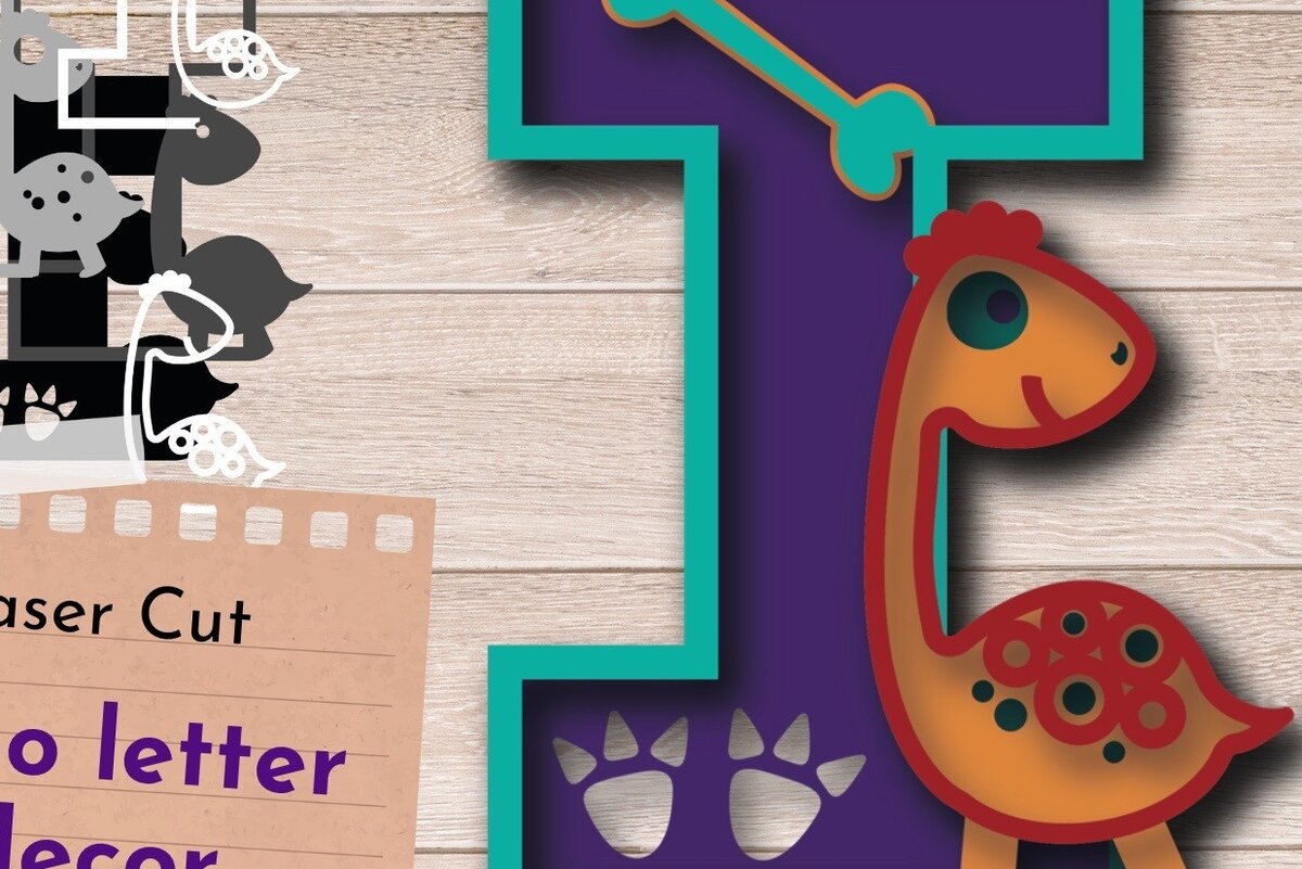 Σετ των 2 Intra απο ξύλο plywood 3mm-4mm πάχος 3D LETTER I , Dino Birthday Δίασταση 15x15 cm INTRAFABR-59254858