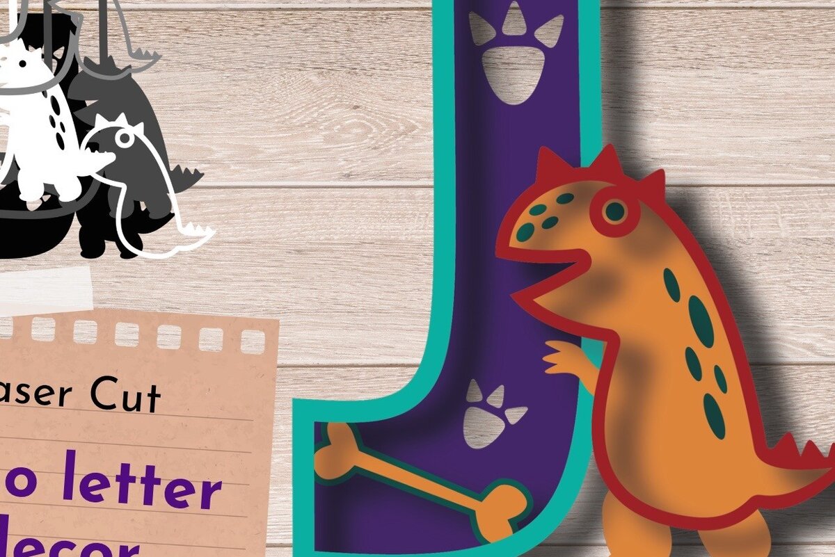 Intra απο ξύλο plywood 3mm-4mm πάχος 3D LETTER J , Dinosaur Δίασταση 30x20 cm INTRAFABR-59520236