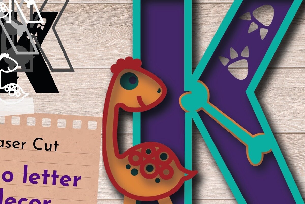 Intra απο ξύλο plywood 3mm-4mm πάχος 3D LETTER K , Dino Birthday Δίασταση 15x15 cm INTRAFABR-59254983