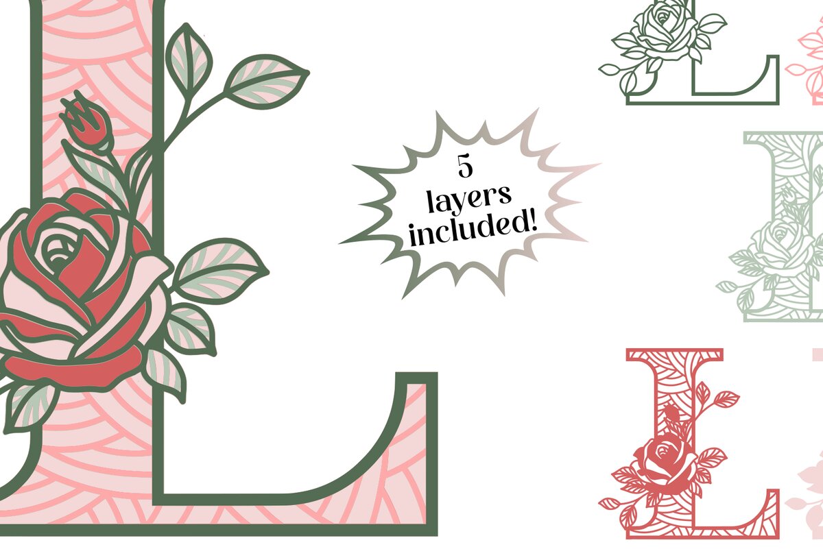 Intra απο ξύλο plywood 3mm-4mm πάχος 3D Letter L - Τριαντάφυλλο Μονόγραμμα Δίασταση 30x30 cm INTRAFABR-89560219