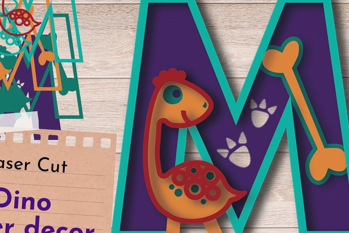 Intra απο ξύλο plywood 3mm-4mm πάχος 3D LETTER M , Γενέθλια Δεινοσαύρων Δίασταση 30x20 cm INTRAFABR-63990549