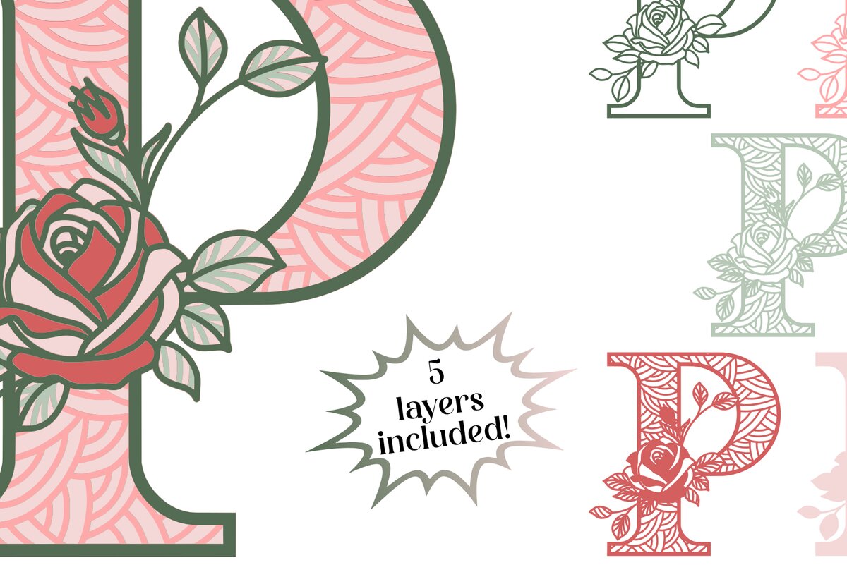 Intra απο ξύλο plywood 3mm-4mm πάχος 3D Letter P - Τριαντάφυλλο Μονόγραμμα Δίασταση 30x30 cm INTRAFABR-89559979