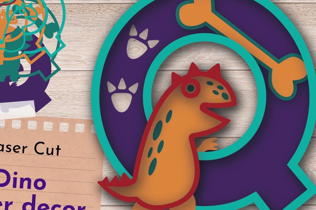 Σετ των 2 Intra απο ξύλο plywood 3mm-4mm πάχος 3D LETTER Q , Dino First Party Δίασταση 15x15 cm INTRAFABR-61050122