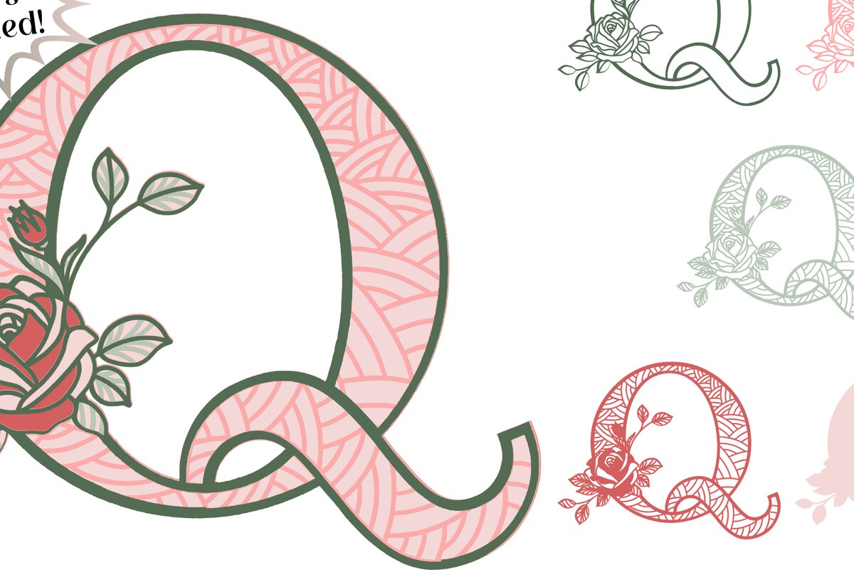 Intra απο ξύλο plywood 3mm-4mm πάχος 3D Letter Q - Rose Monogram Δίασταση 30x30 cm INTRAFABR-89559943