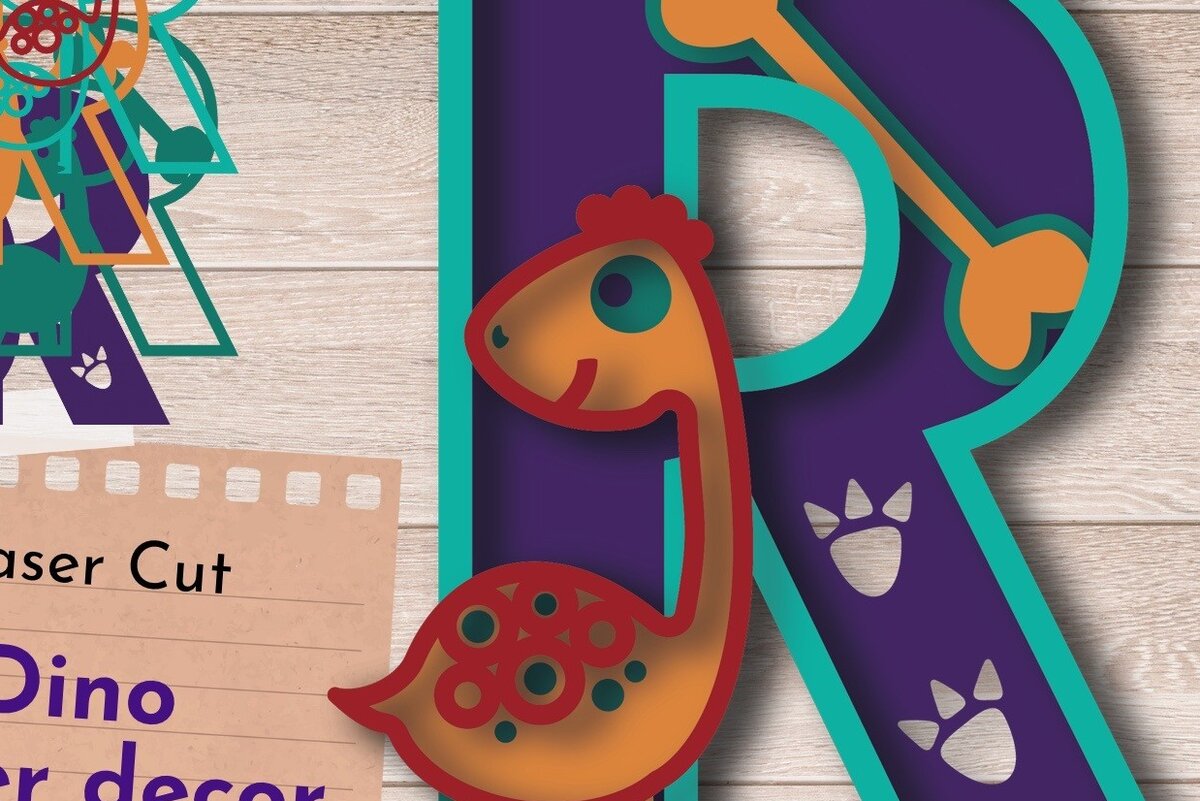 Intra απο ξύλο plywood 3mm-4mm πάχος 3D LETTER R Cut με λέιζερ, Γενέθλια δεινοσαύρων Δίασταση 30x20 cm INTRAFABR-63990840