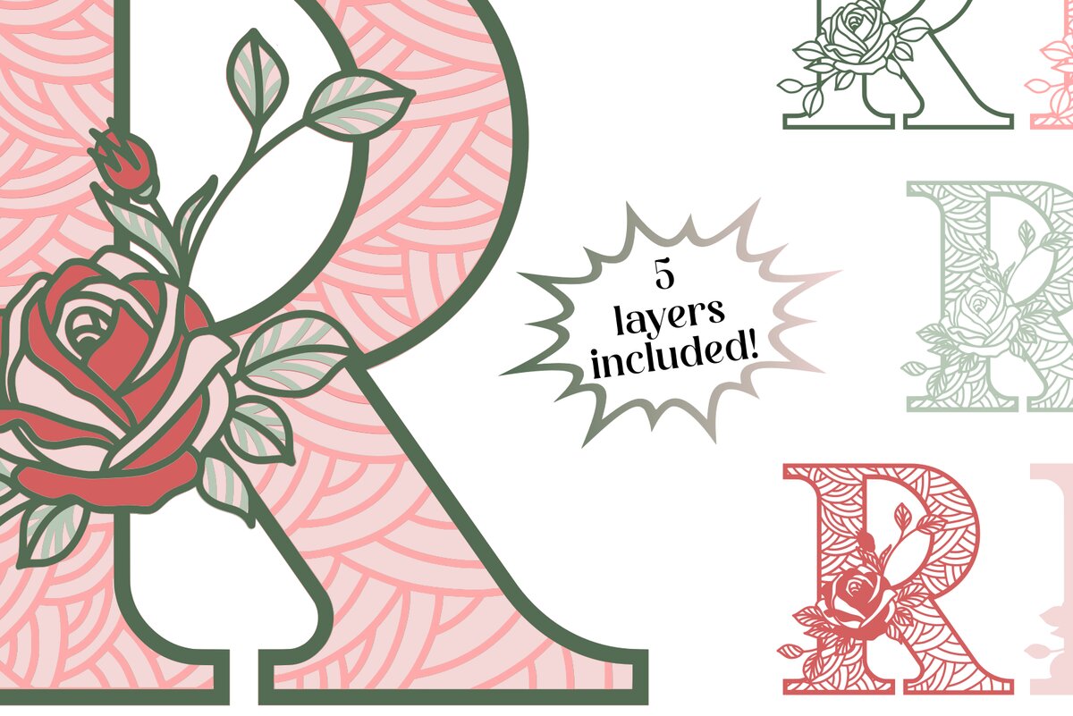 Intra απο ξύλο plywood 3mm-4mm πάχος 3D Letter R - Μονόγραμμα τριαντάφυλλου Δίασταση 30x30 cm INTRAFABR-89559866