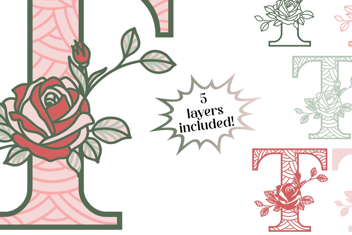 Intra απο ξύλο plywood 3mm-4mm πάχος Τρισδιάστατο γράμμα T - Τριαντάφυλλο Μονόγραμμα Δίασταση 30x30 cm INTRAFABR-89559733