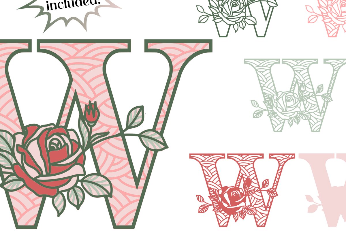 Intra απο ξύλο plywood 3mm-4mm πάχος 3D Letter W - Τριαντάφυλλο Μονόγραμμα Δίασταση 30x30 cm INTRAFABR-89560440