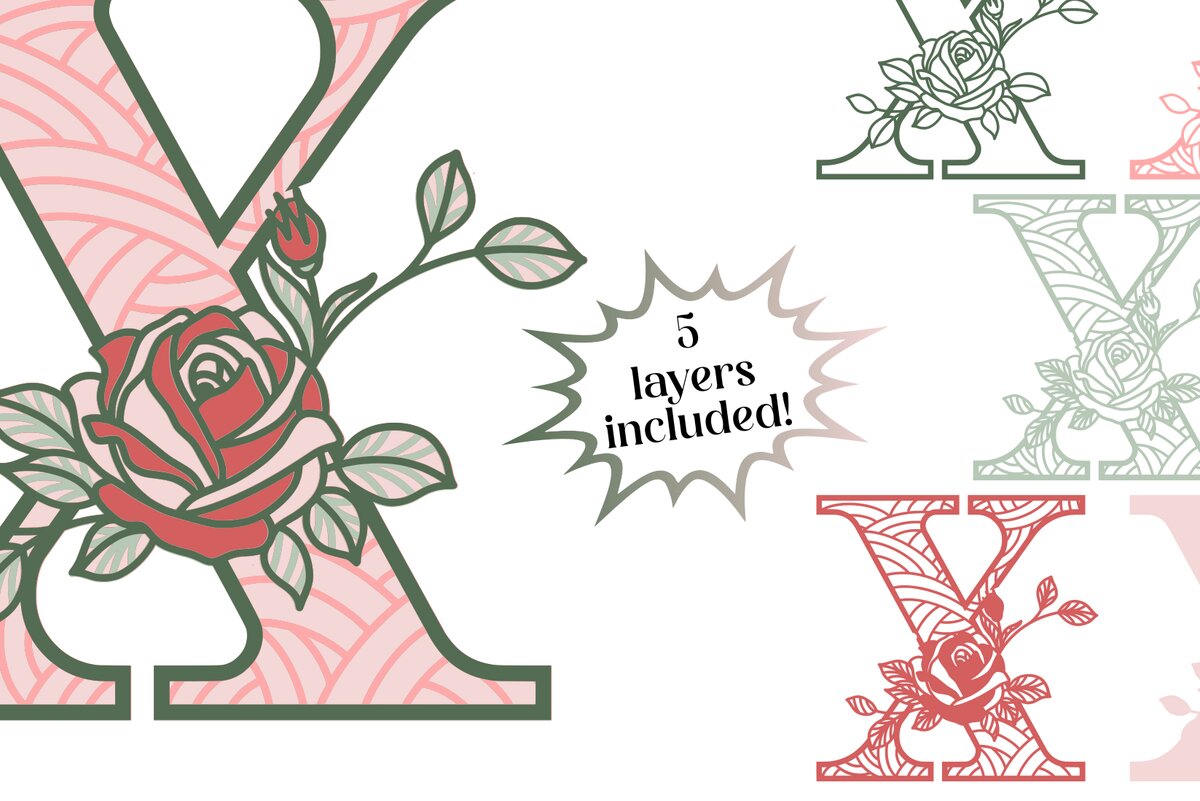 Intra απο ξύλο plywood 3mm-4mm πάχος 3D Letter X - Rose Monogram Δίασταση 30x30 cm INTRAFABR-89559534