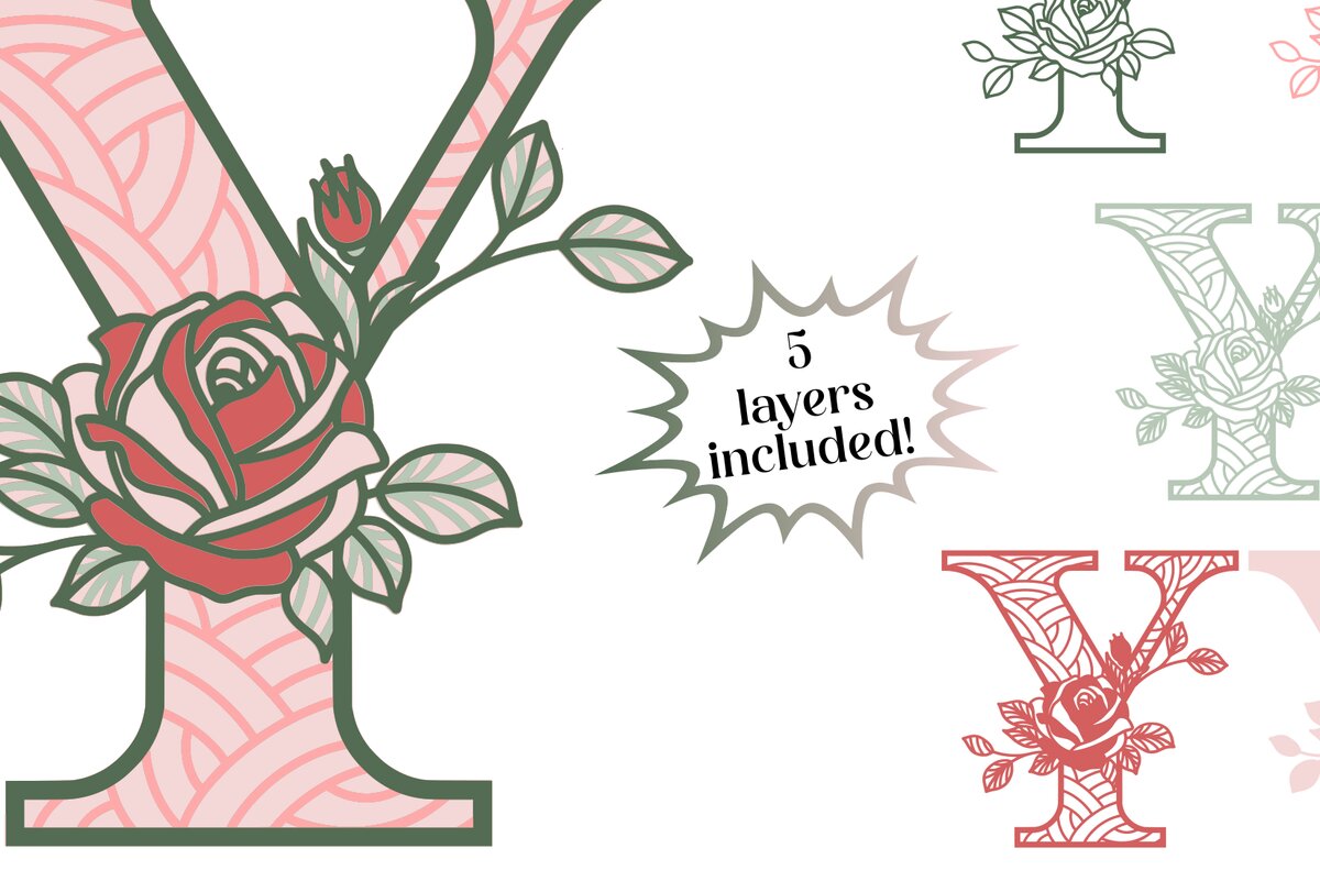 Intra απο ξύλο plywood 3mm-4mm πάχος Τρισδιάστατο Γράμμα Y - Τριαντάφυλλο Μονόγραμμα Δίασταση 30x30 cm INTRAFABR-89559495