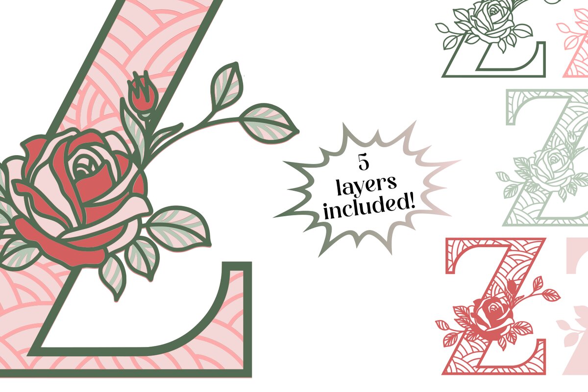 Intra απο ξύλο plywood 3mm-4mm πάχος 3D Letter Z - Rose Monogram Δίασταση 30x30 cm INTRAFABR-89559339