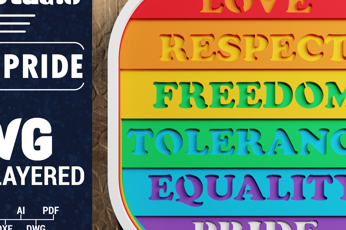 Σετ των 2 Intra απο ξύλο plywood 3mm-4mm πάχος 3d LGBT Pride Papercut Δίασταση 1200x1200 cm INTRAFABR-71811914