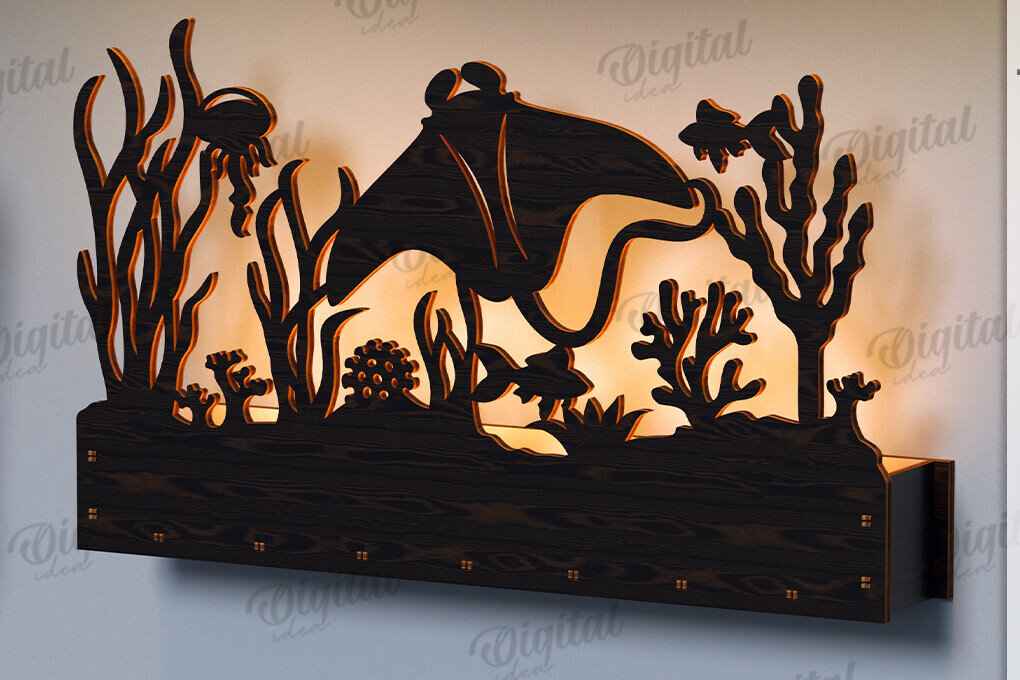 Intra απο ξύλο plywood 3mm-4mm πάχος Τρισδιάστατη Lightbox. Θαλάσσια ζωή Δίασταση 30x20 cm INTRAFABR-122456634