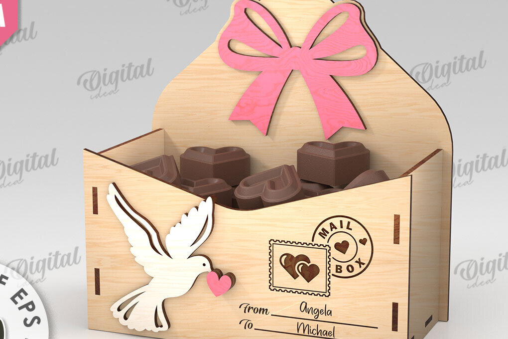 Σετ των 2 Intra απο ξύλο plywood 3mm-4mm πάχος 3D Love Letter Κουτί δώρου Δίασταση 15x15 cm INTRAFABR-112455842