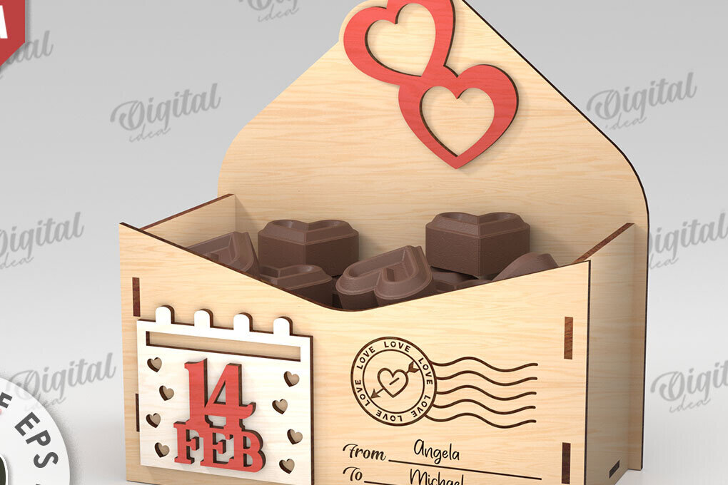 Σετ των 2 Intra απο ξύλο plywood 3mm-4mm πάχος 3D Love Letter Κουτί δώρου Δίασταση 15x15 cm INTRAFABR-112455376