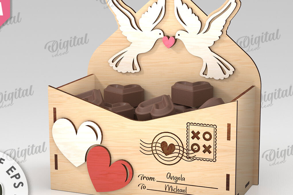 Σετ των 2 Intra απο ξύλο plywood 3mm-4mm πάχος 3D Love Letter Κουτί δώρου Δίασταση 15x15 cm INTRAFABR-112455430