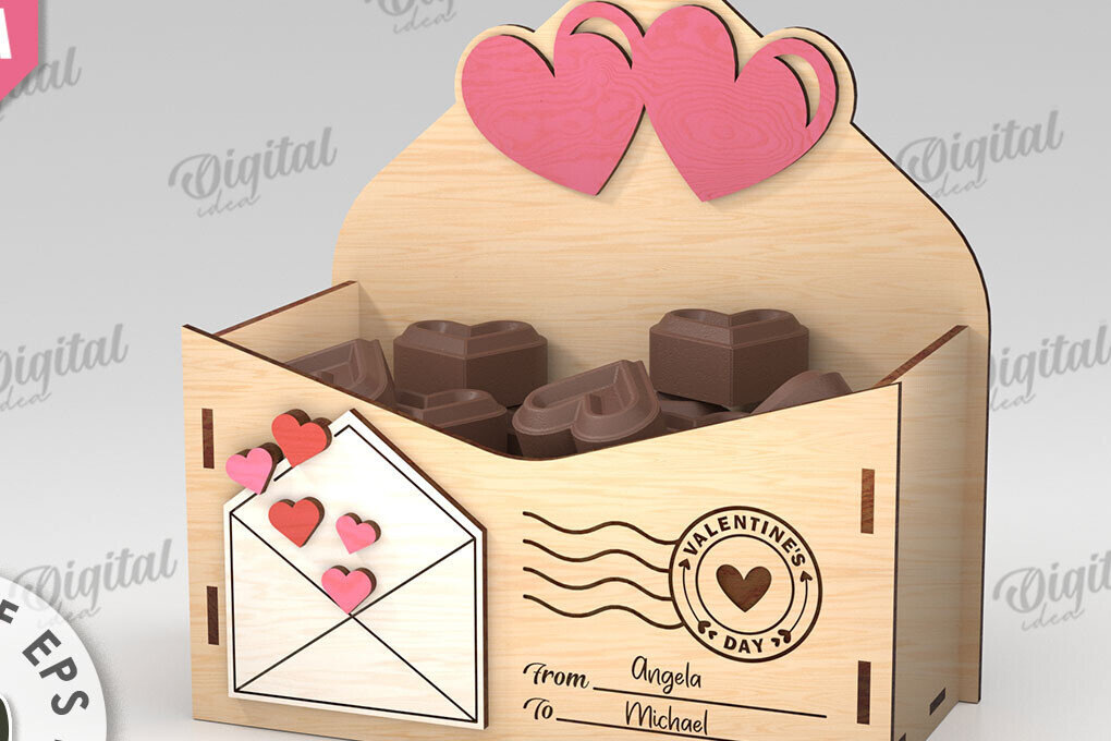 Σετ των 2 Intra απο ξύλο plywood 3mm-4mm πάχος 3D Love Letter Κουτί δώρου Δίασταση 15x15 cm INTRAFABR-112455469