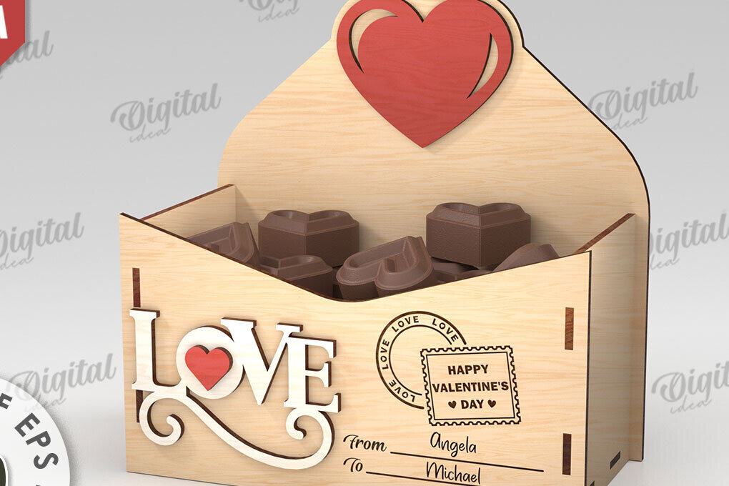 Σετ των 2 Intra απο ξύλο plywood 3mm-4mm πάχος 3D Love Letter Κουτί δώρου Δίασταση 15x15 cm INTRAFABR-112455579