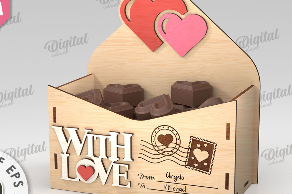 Σετ των 2 Intra απο ξύλο plywood 3mm-4mm πάχος 3D Love Letter Κουτί δώρου Δίασταση 15x15 cm INTRAFABR-112455643