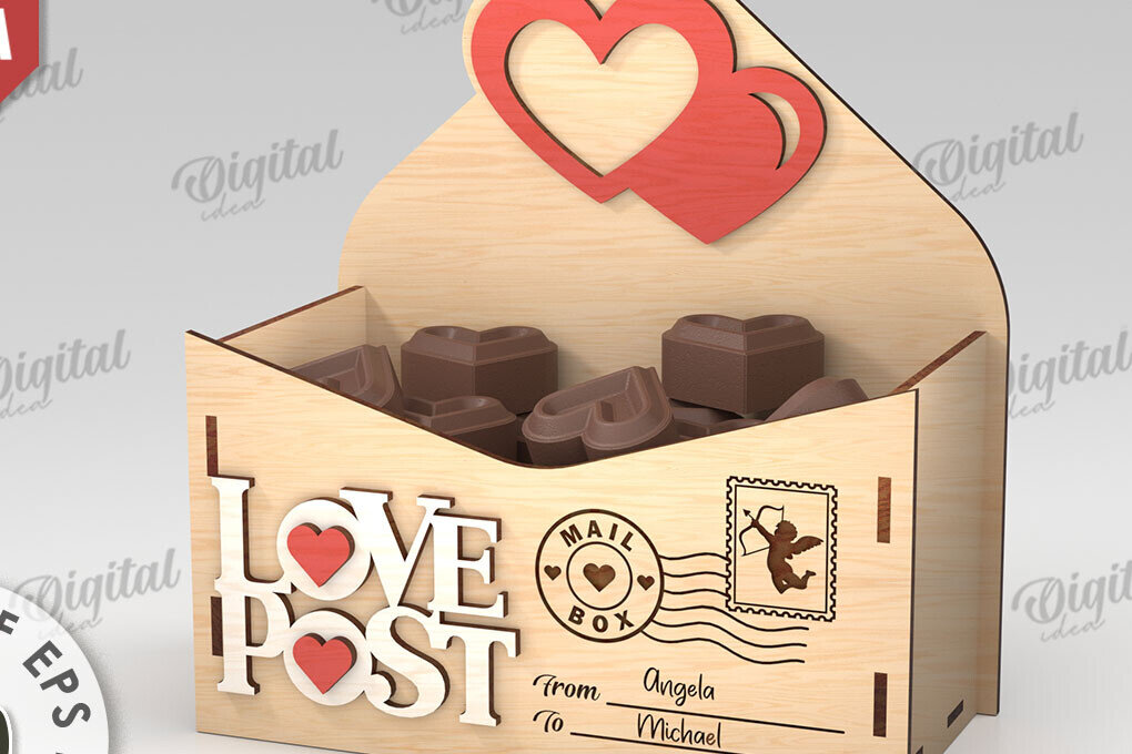 Σετ των 2 Intra απο ξύλο plywood 3mm-4mm πάχος 3D Love Letter Κουτί δώρου Δίασταση 15x15 cm INTRAFABR-112455714