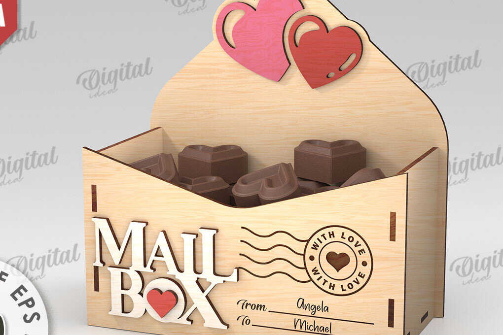 Σετ των 2 Intra απο ξύλο plywood 3mm-4mm πάχος 3D Love Letter Κουτί δώρου Δίασταση 15x15 cm INTRAFABR-112455206