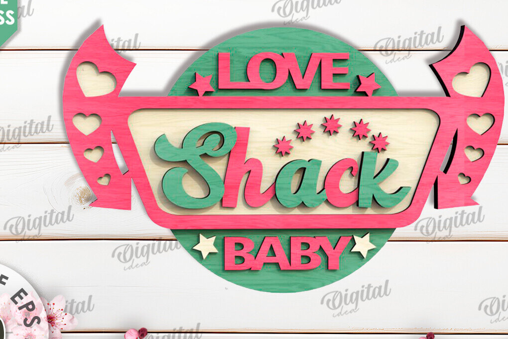 Σετ των 3 Intra απο ξύλο plywood 3mm-4mm πάχος 3D Love Shack Door Sign Cut  Δίασταση 15x15 cm INTRAFABR-115232229