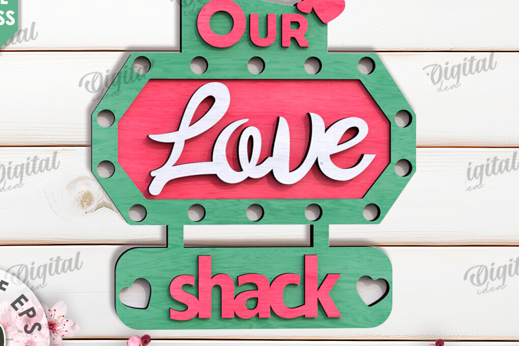 Σετ των 2 Intra απο ξύλο plywood 3mm-4mm πάχος 3D Love Shack Door Sign Cut  Δίασταση 15x15 cm INTRAFABR-115231611