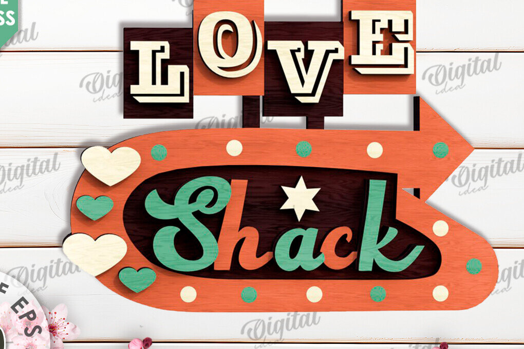 Σετ των 2 Intra απο ξύλο plywood 3mm-4mm πάχος 3D Love Shack Door Sign Cut  Δίασταση 15x15 cm INTRAFABR-115231668