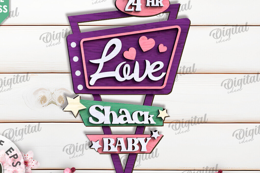 Σετ των 3 Intra απο ξύλο plywood 3mm-4mm πάχος 3D Love Shack Door Sign Cut  Δίασταση 15x15 cm INTRAFABR-115231912