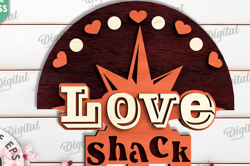 Σετ των 2 Intra απο ξύλο plywood 3mm-4mm πάχος 3D Love Shack Door Sign Cut  Δίασταση 15x15 cm INTRAFABR-115232007